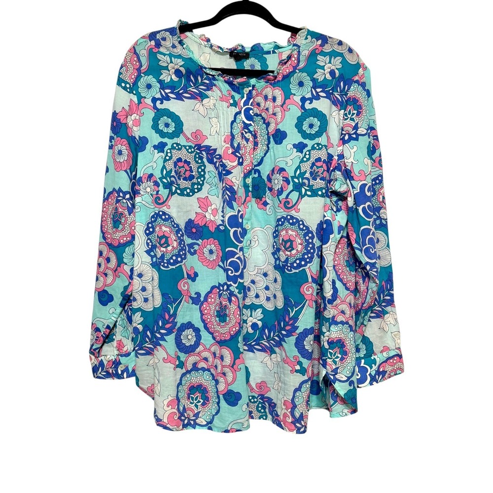 Talbots Plus Y2K Retro Floral Boho Button Top‎ Womens Size 2X Coastal Cowgirl
